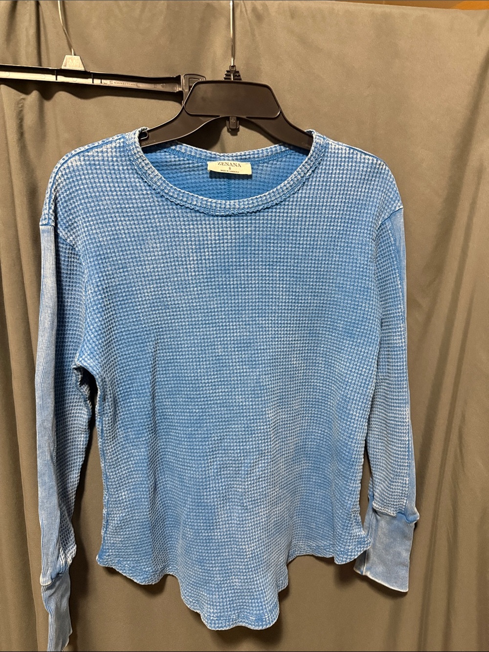Zenana Blue Waffle-Knit Long Sleeve Top